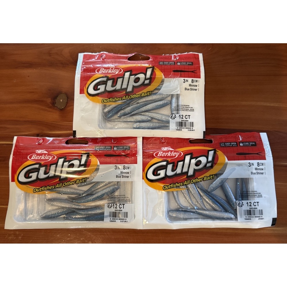 Berkley Gulp 3" Minnow - Chartreuse Shad (3 Packs) 12 Count 36 Baits NIP